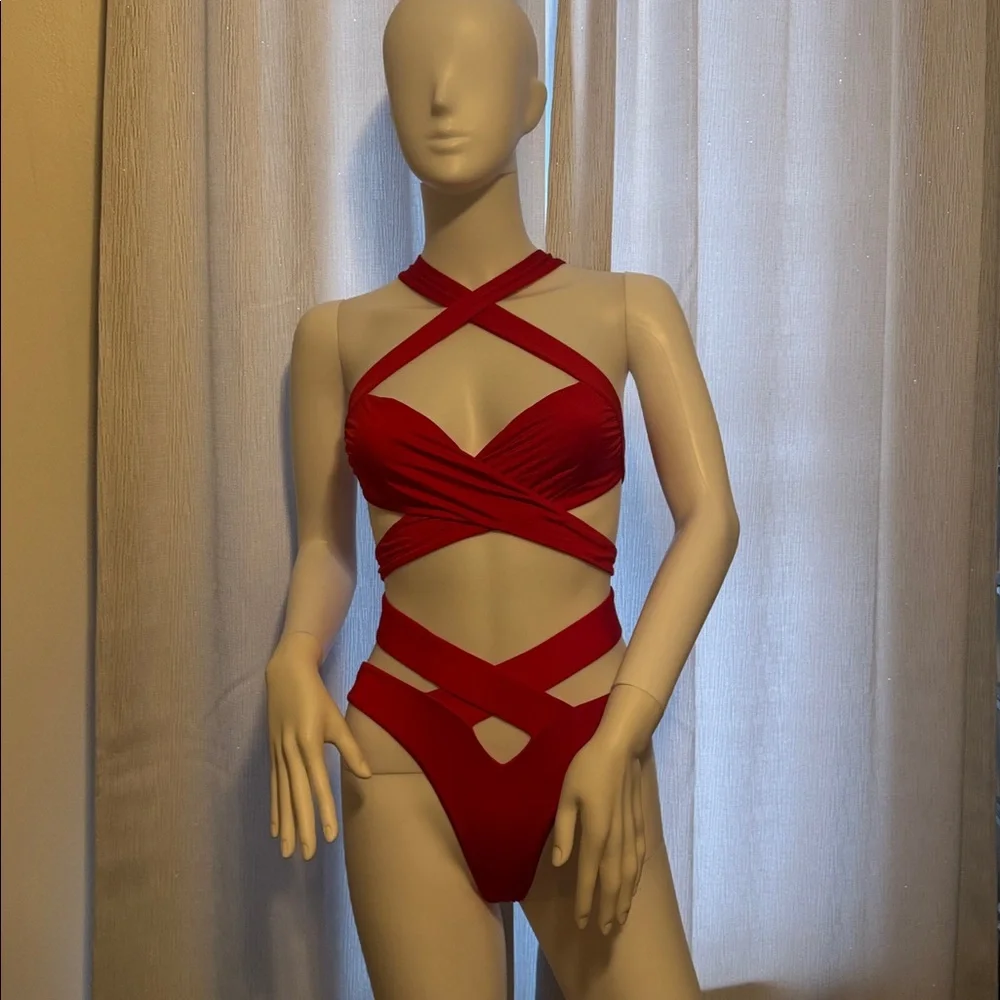 Monica Hansen Beachwear - Red Two Piece Women's Swimsuit - Picture 3 of 16